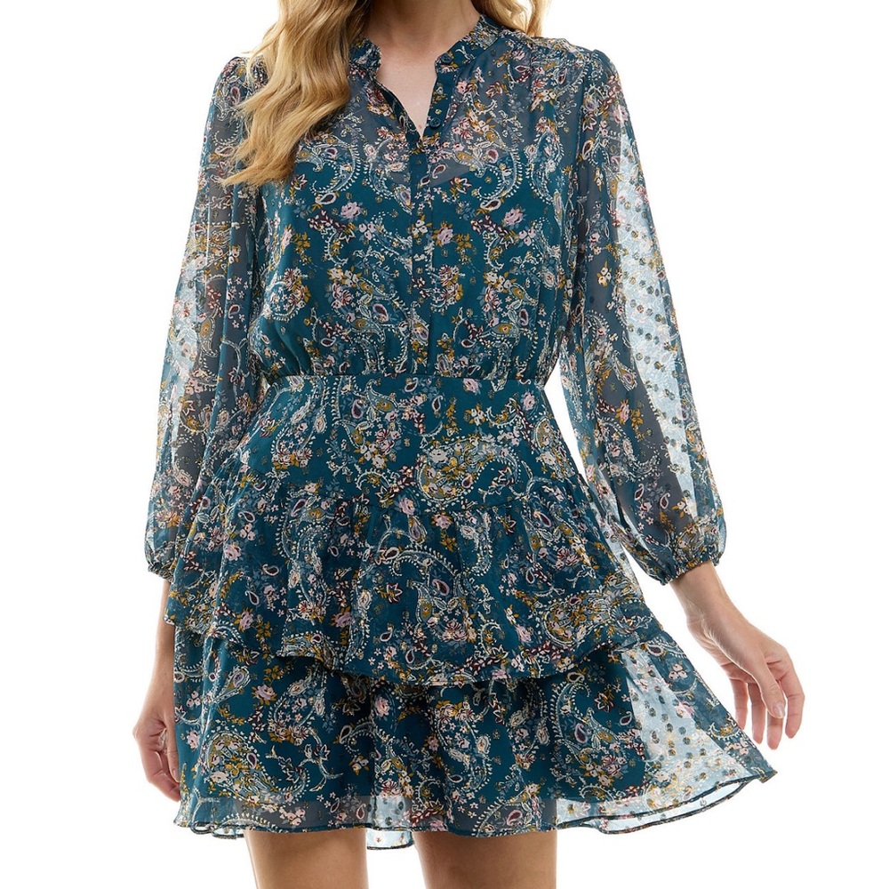 New City Studios Tiered Chiffon Fit & Flare Dress